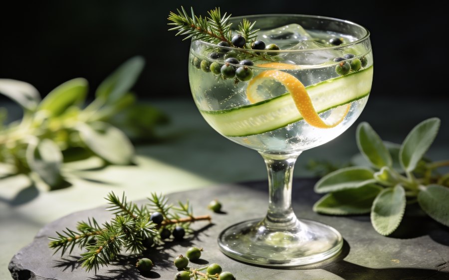 A gin and tonic with juniper, cucumber and citrus